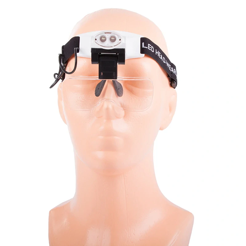 Hodinárska lupa čelová 2LED 6x s vymeniteľnými šošovkami