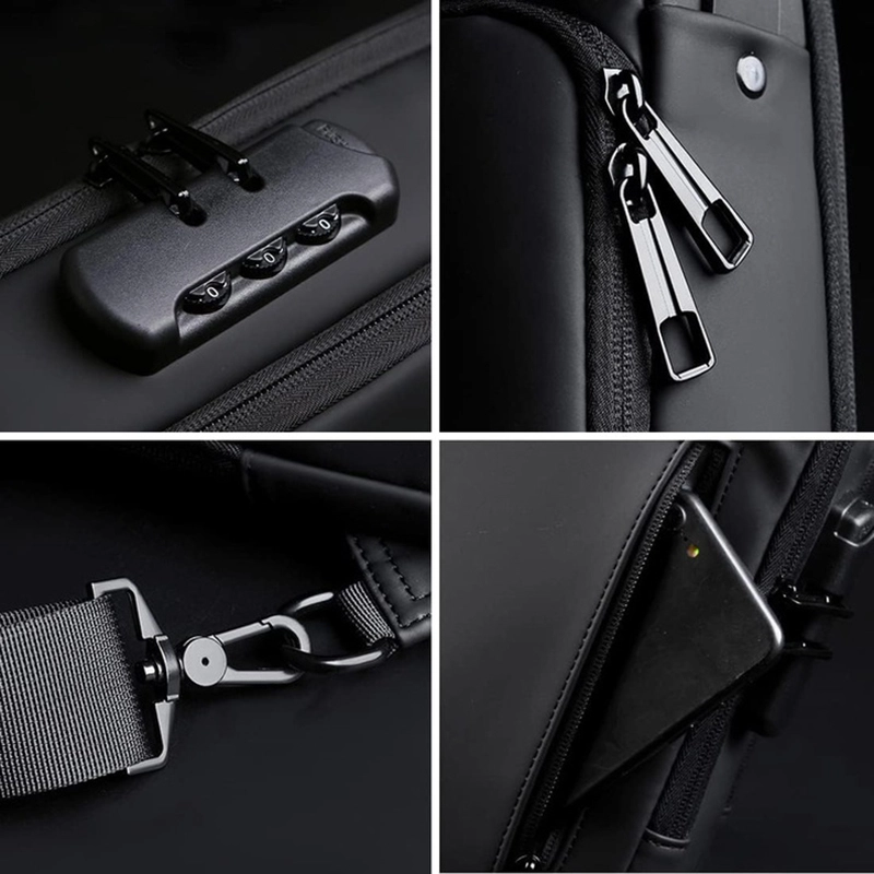 Vodeodolný ruksak so zámkom na kód a USB portom čierny