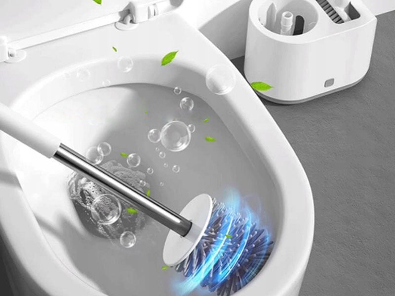 Toaletná kefa 2v1 so stojanom – silikónová a nylonová kefa na WC a kúpeľňu