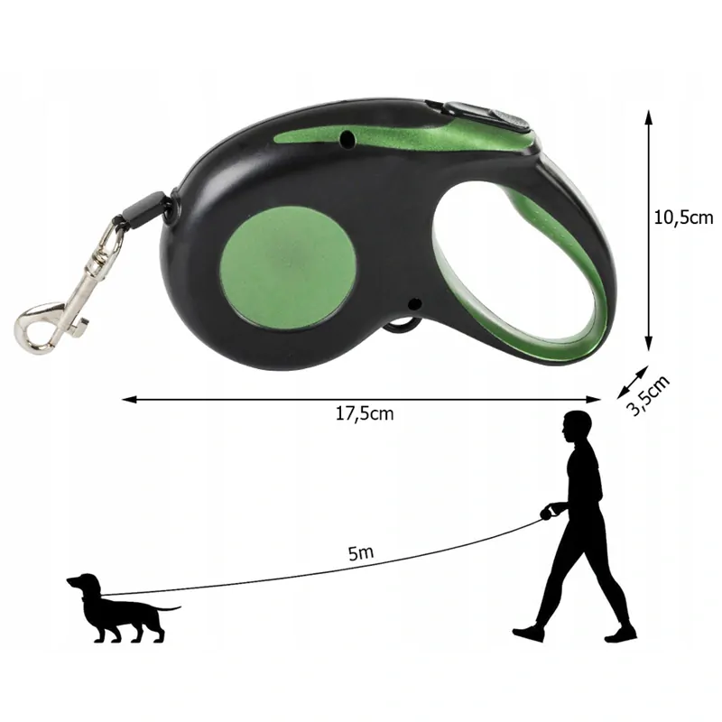 Vodítko pre psa 5m do 15kg zelené