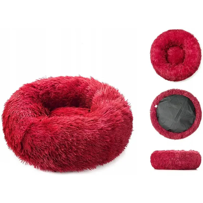 Plyšový pelech pre zviera okrúhly 50cm bordový