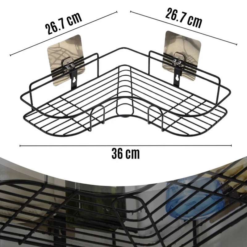 Rohová nástenná polica kovová 26x26cm čierna