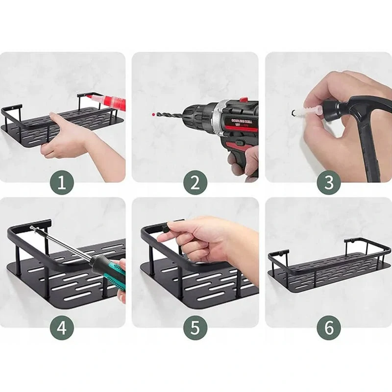 Nástenná polica do kúpeľne čierna 40x13x4cm