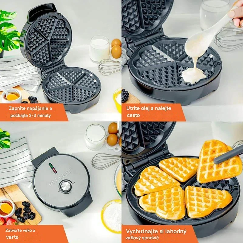 Vaflovač – 5 nadýchaných vaflí v tvare srdca 1000 W