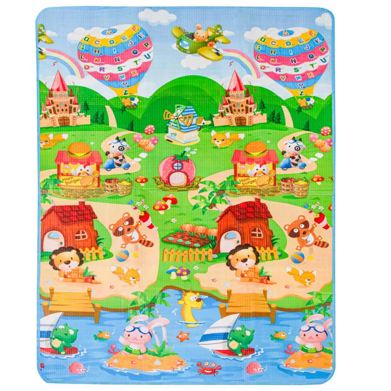 Detská skladacia penová hracia podložka – rozprávkový svet, 180 x 120 cm