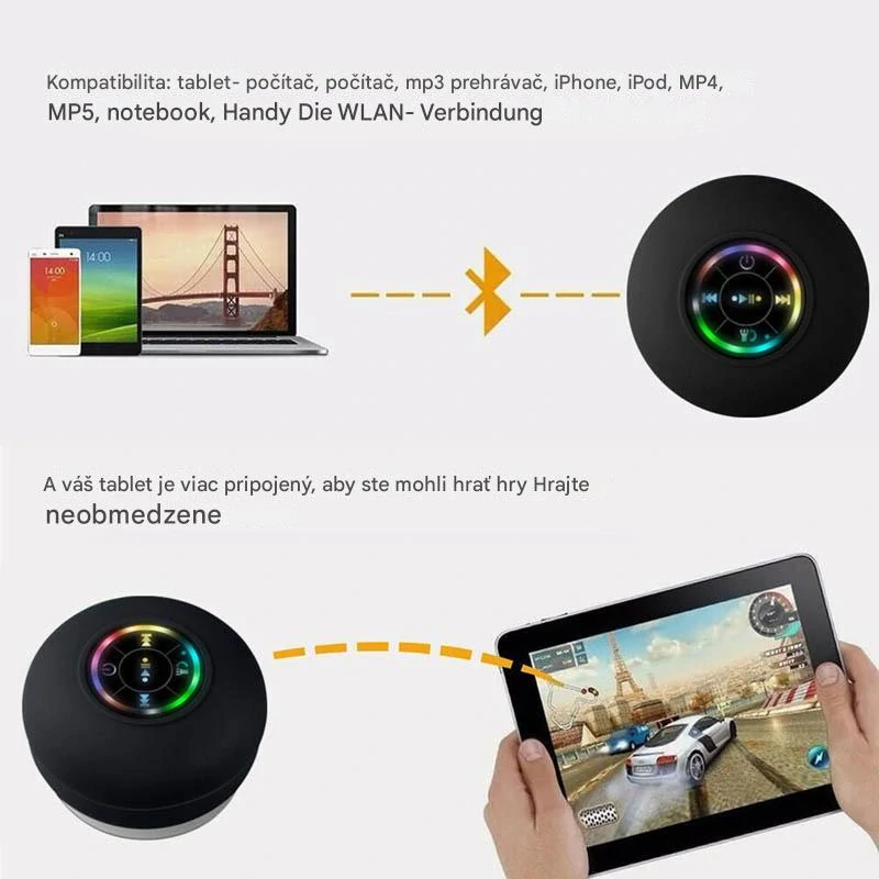 Mini bluetooth reproduktor LED s prísavkou