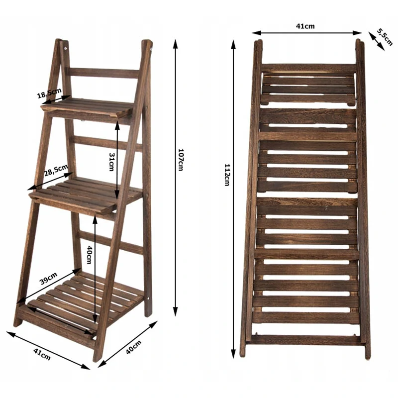 Drevený stojan na kvety rebrík 107cm s 3 policami hnedý