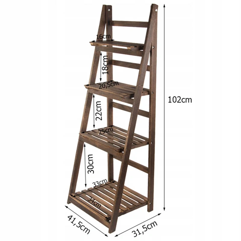 Drevený stojan na kvety rebrík 102cm so 4 policami hnedý