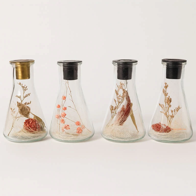Sklenený svietnik so sušenými kvetmi 14 cm