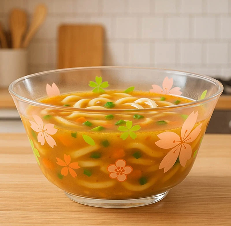 Sada sklenených misiek a pohárov s kvetinovým vzorom – 6 ks (4 misky + 2 poháre)