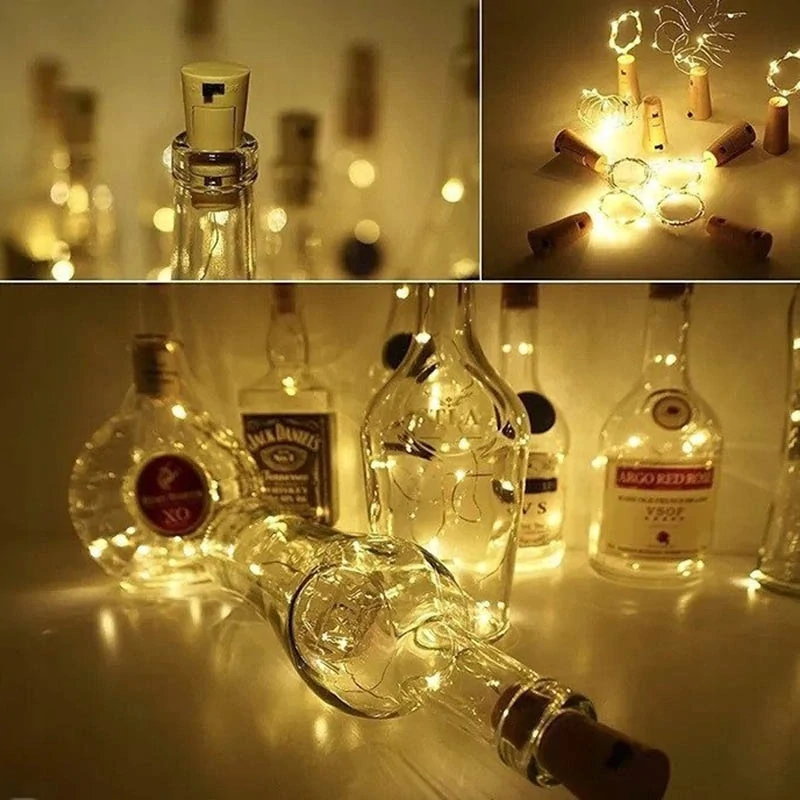 Solárne 10 LED svetielka v tvare korkových zátok 1m - teplá biela