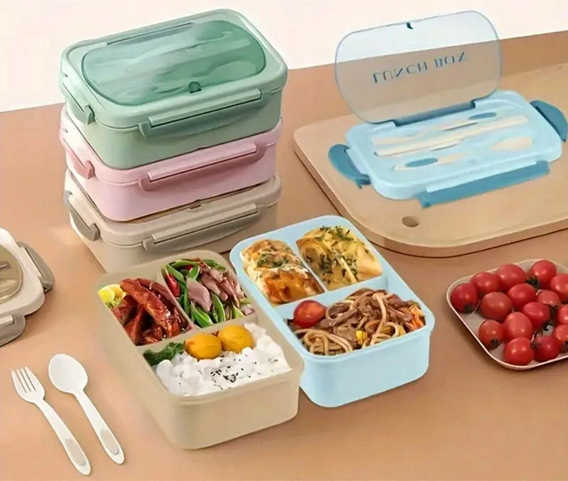 Desiatový box s priehradkami a príborom ružový