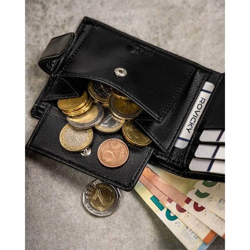 Darčeková sada Rovicky® – pánska peňaženka a kľúčenka z pravej kože - čierna