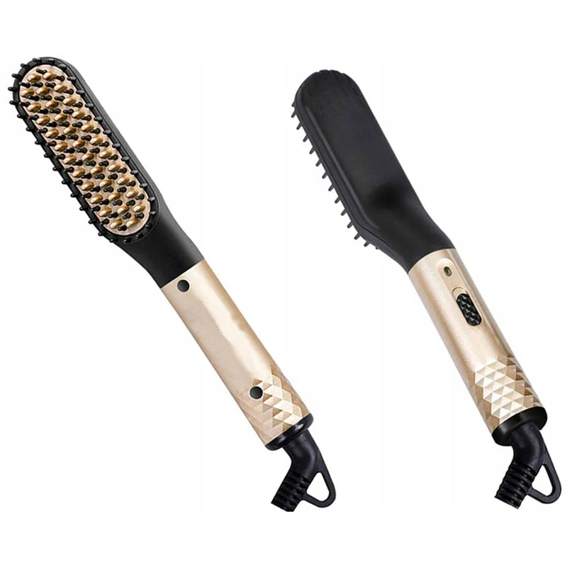 Elektrická kefa a žehlička na bradu a vlasy pre mužov zlatá