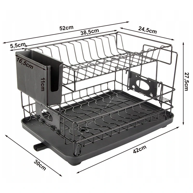 Dvojposchodový odkvapkávač na riad s táckou a priehradkami