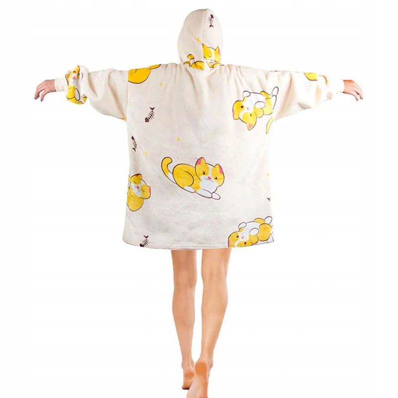 Teplá oversize mikina Mačička XXL 2v1 – mäkká deka s kapucňou