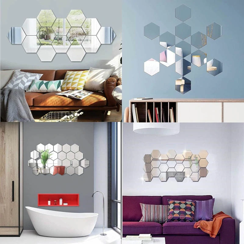 Samolepiace zrkadlové nálepky – šesťuholníky 12 × 11 cm (12 ks)