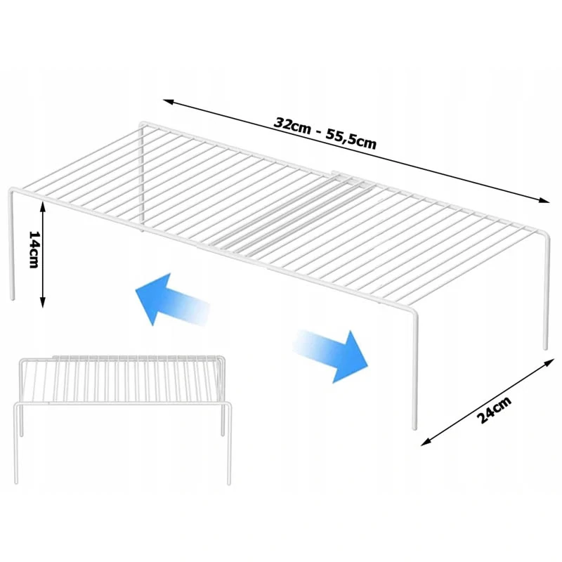 Kovová kuchynská polica s nastaviteľnou šírkou 14 x 24 x 32-55 cm biela