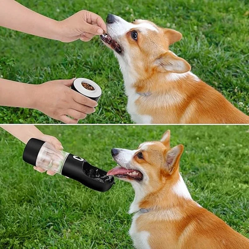 Turistická fľaša pre psa 3v1 – napájačka, miska a zásobník na krmivo