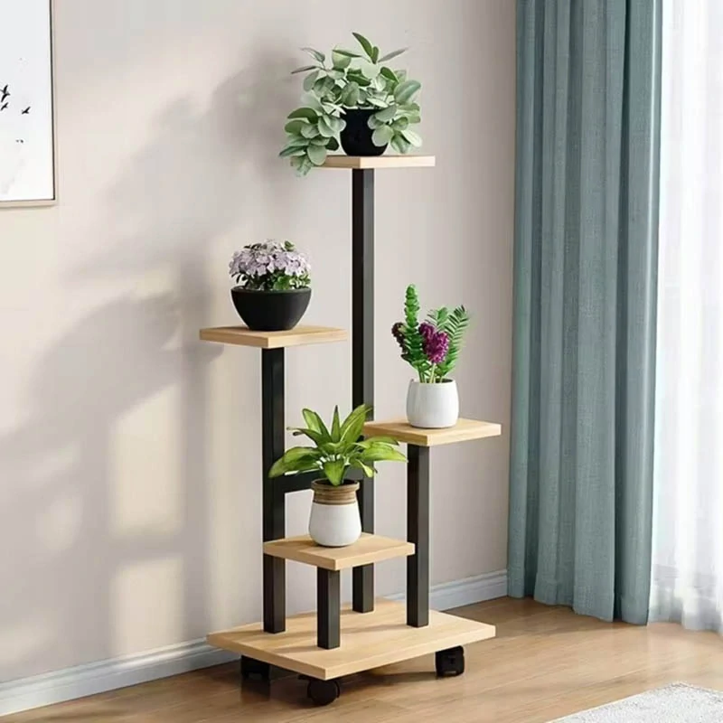 Kovový stojan na kolieskach na 4 kvetináče 86cm čierny