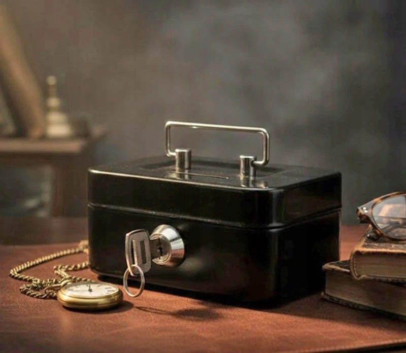 Malý kovový trezor na peniaze 11 x 8 x 5 cm čierny