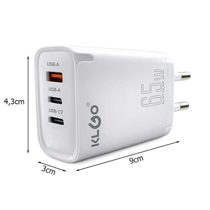 Rýchla sieťová nabíjačka 65W USB-A + USB-C1 + USB-C2