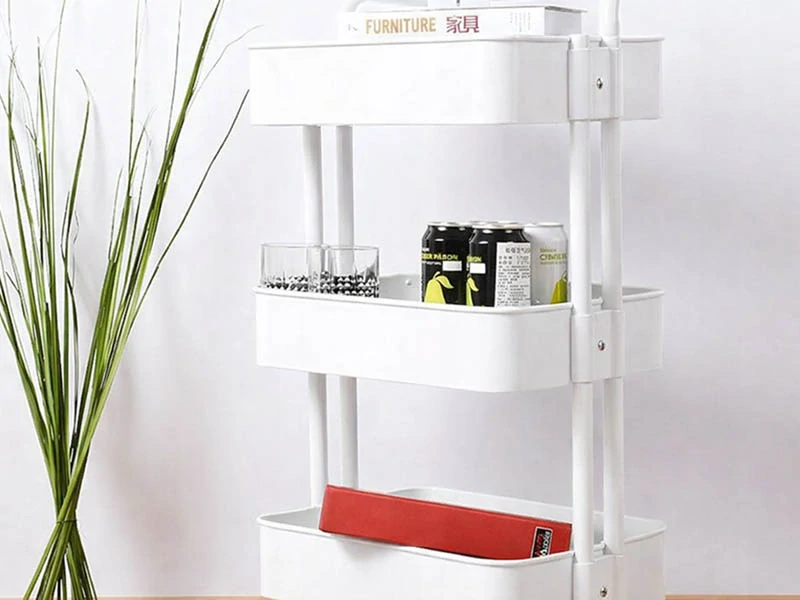 Kuchynský a kúpeľňový regál na kolieskach 3-úrovňový 76 cm biely