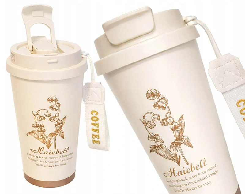 Termohrnček 530 ml so slamkou béžový