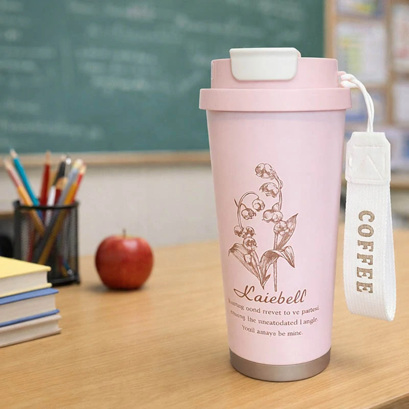 Termohrnček 530 ml so slamkou ružový