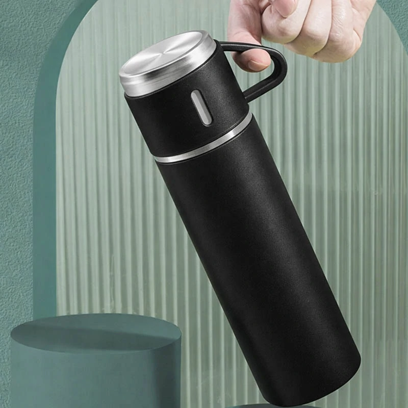 Termoska 400 ml s 3 pohármi čierna
