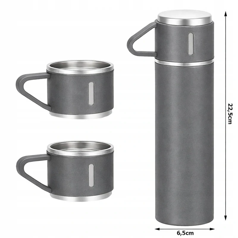 Termoska 400 ml s 3 pohármi sivá