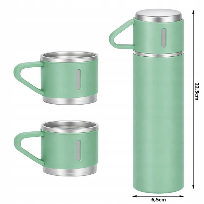 Termoska 400 ml s 3 pohármi zelená
