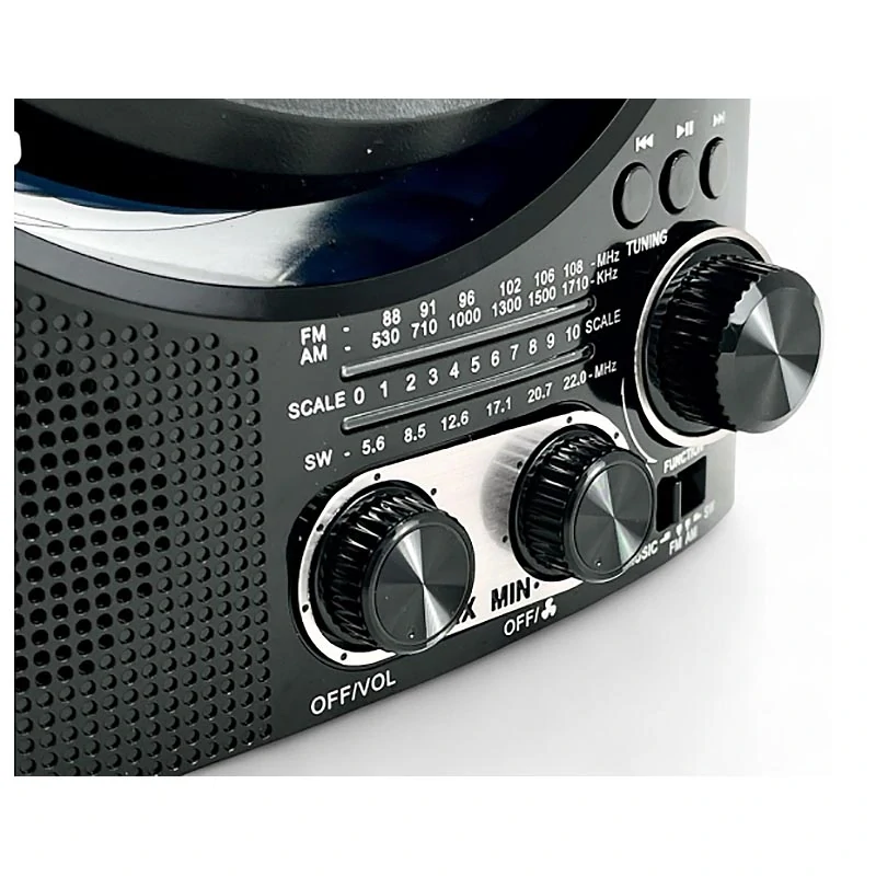 Multifunkčné rádio s ventilátorom a solárnym panelom