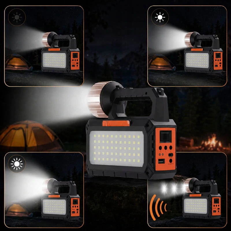 Solárna kempingová lampa LED s rádiom, Bluetooth a 3 žiarovkami