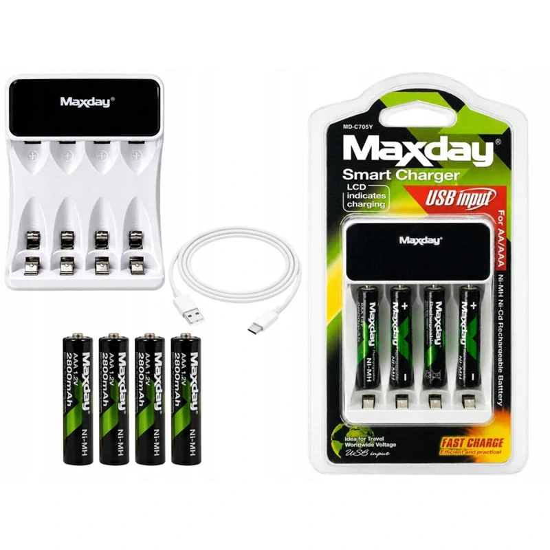 Nabíjačka na AA a AAA batérie Maxday MD-704Y4 + 4ks AAA batérií