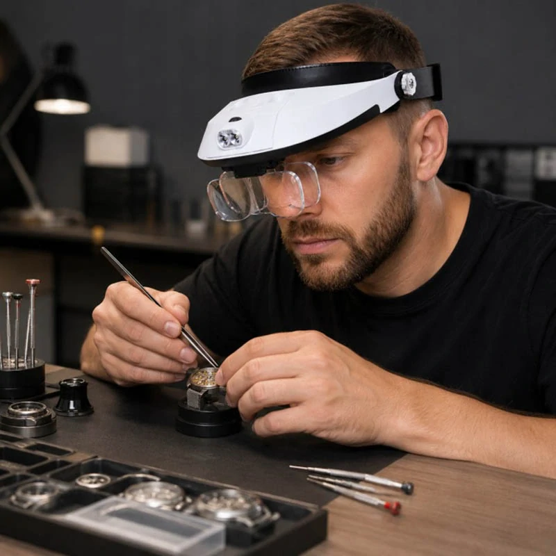Čelová lupa s LED osvetlením a vymeniteľnými šošovkami