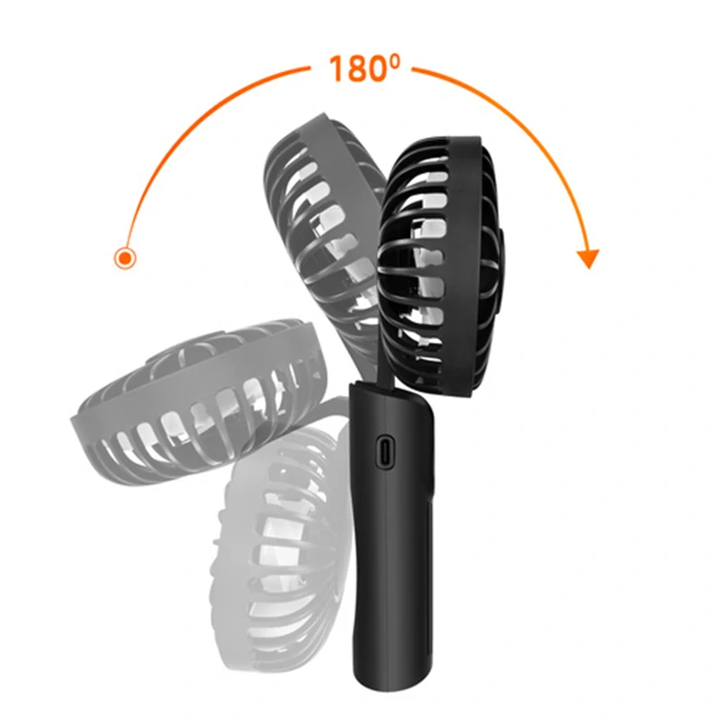 Mini ručný ventilátor čierny s USB-C nabíjaním