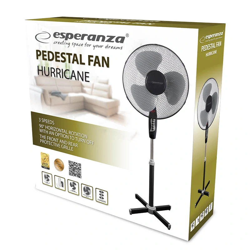 Stojanový ventilátor Esperanza HURRICANE 16" 50 W – čierno-sivý