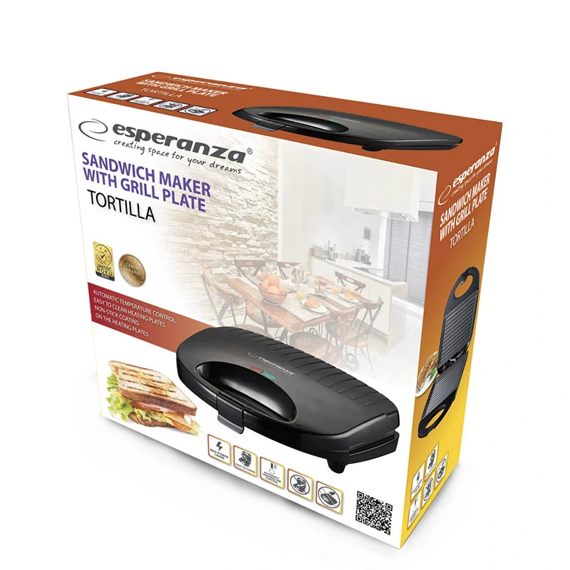 Sendvičovač Esperanza TORTILLA s grilovacími platňami 1000 W