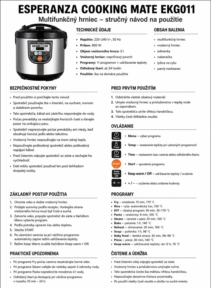 Multifunkčný hrniec Esperanza COOKING MATE 5 L