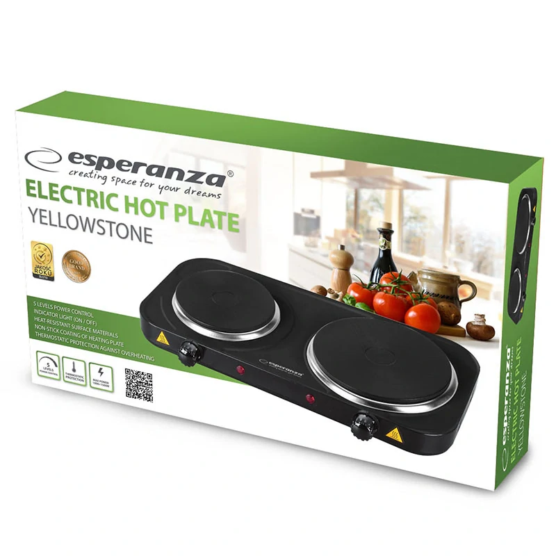 Dvojplatničkový elektrický varič Esperanza YELLOWSTONE čierny