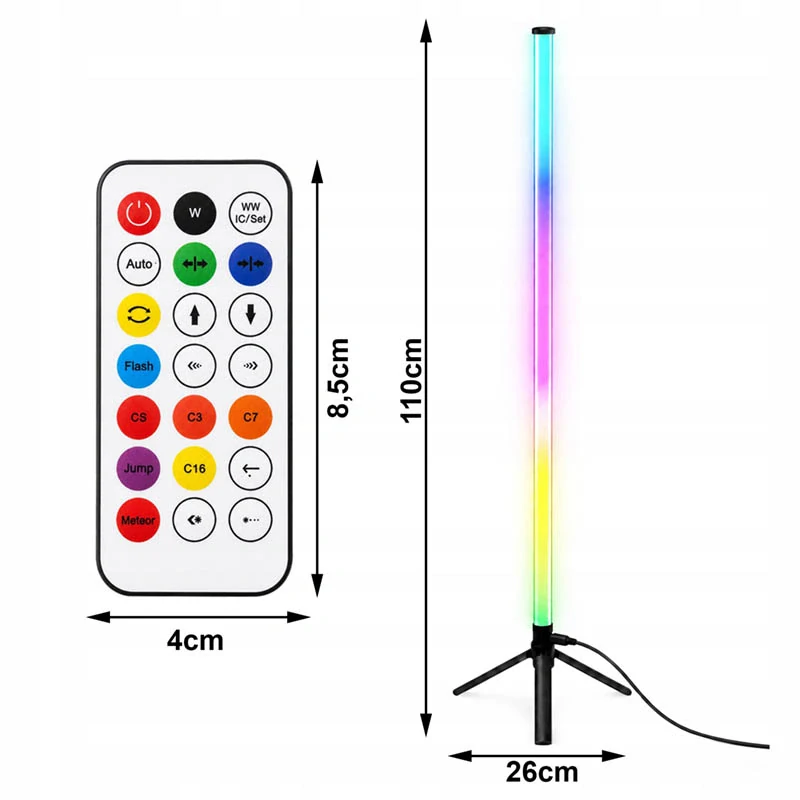 Stojaca rohová RGB LED lampa 110 cm s aplikáciou a diaľkovým ovládaním