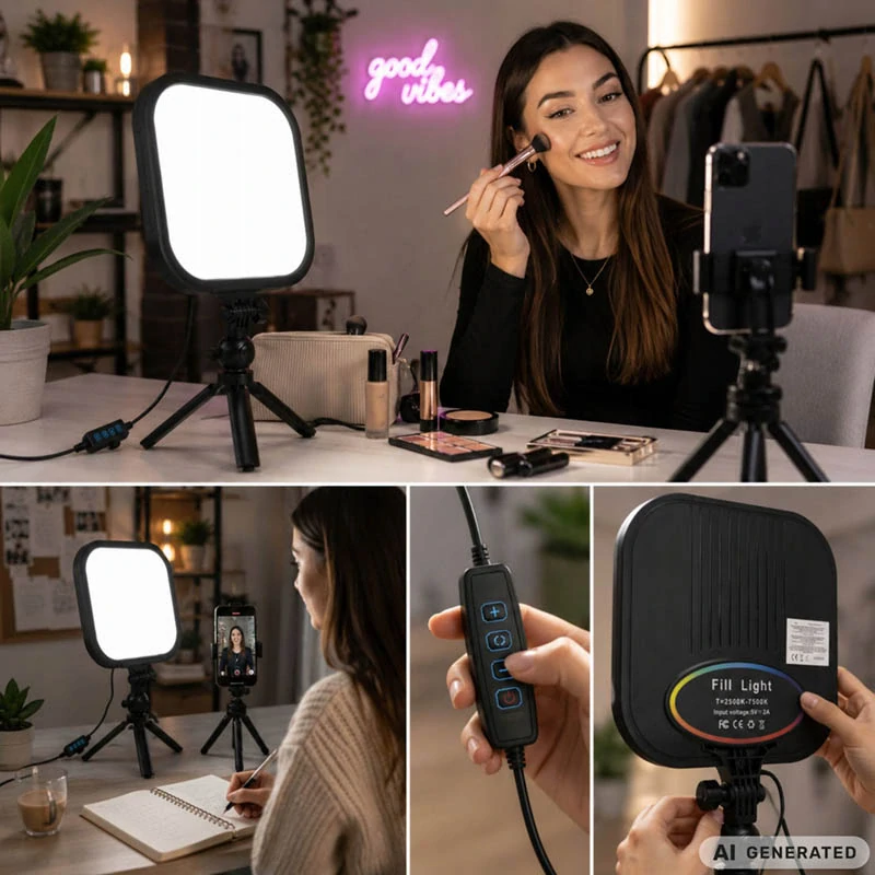 LED panelové svetlo 23 × 23 cm na natáčanie, fotenie a make-up