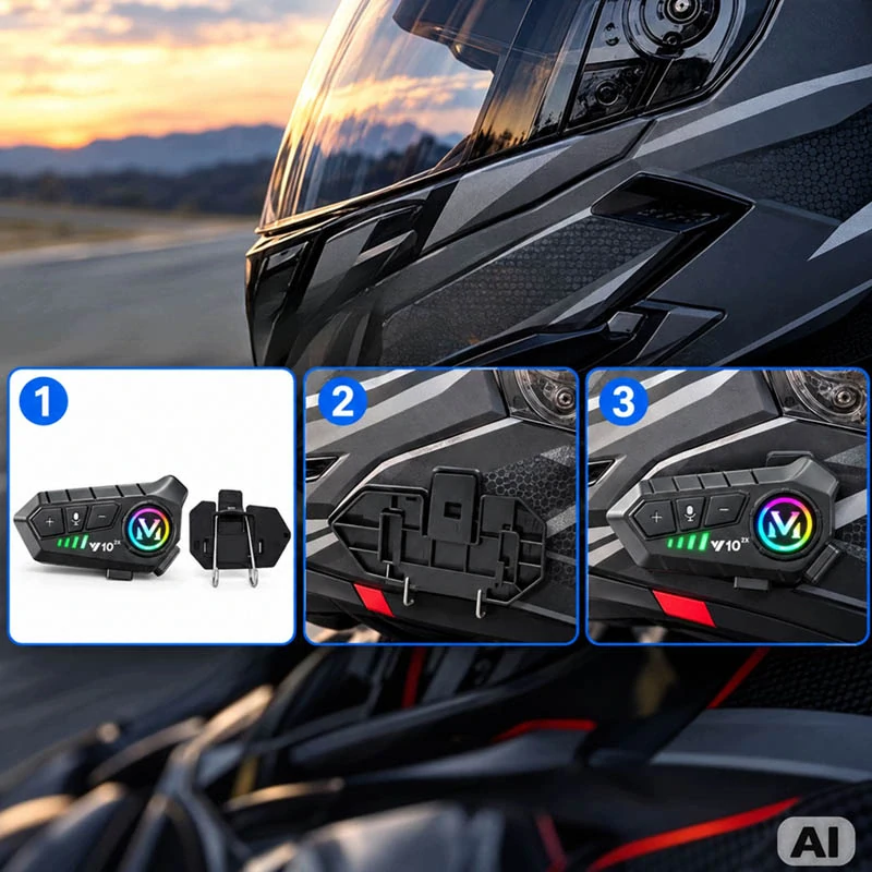 Motocyklový interkom U10 2X Bluetooth s mikrofónom, RGB a USB-C