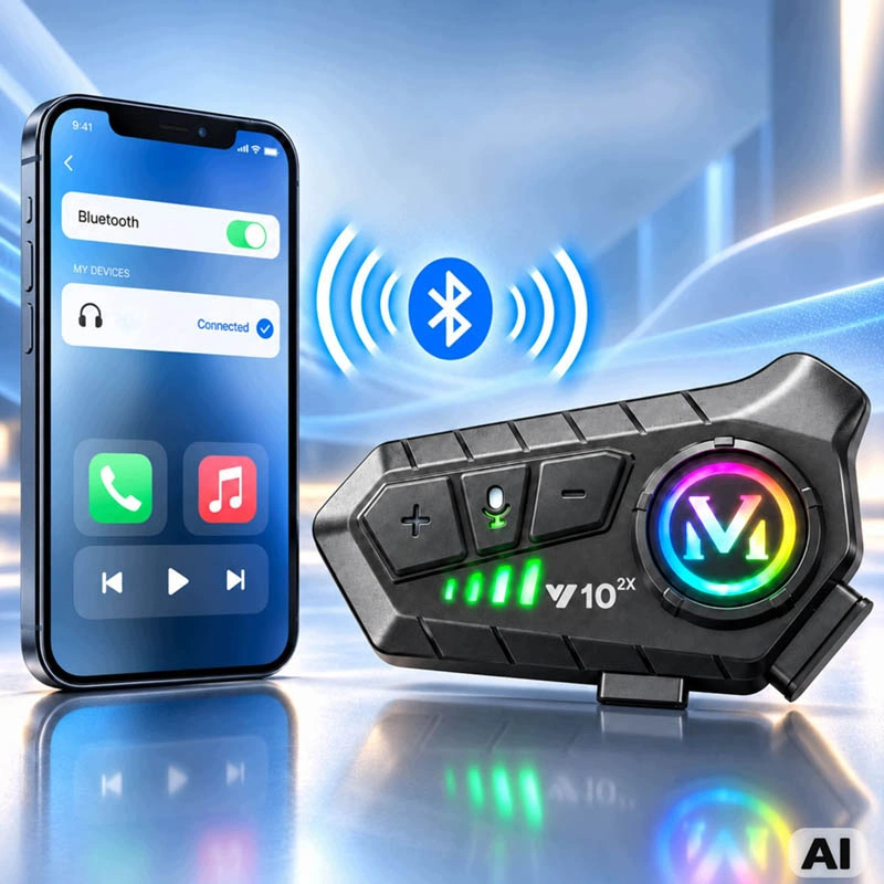 Motocyklový interkom U10 2X Bluetooth s mikrofónom, RGB a USB-C