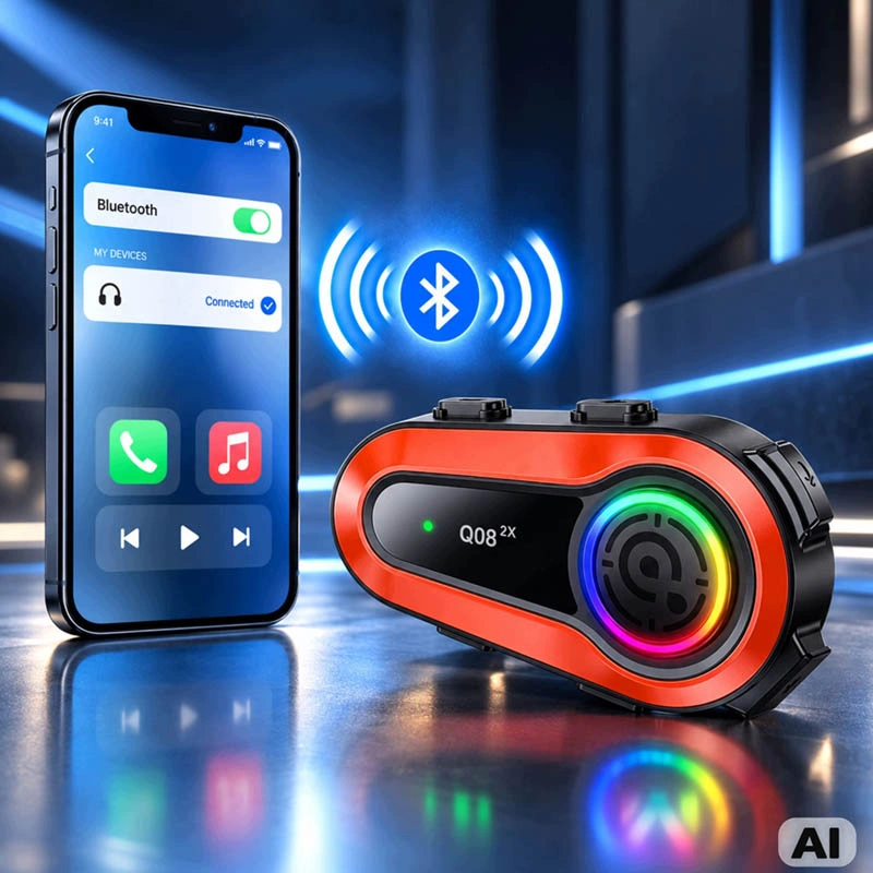 Motocyklový interkom Q08 2X Bluetooth s mikrofónom, RGB a USB-C