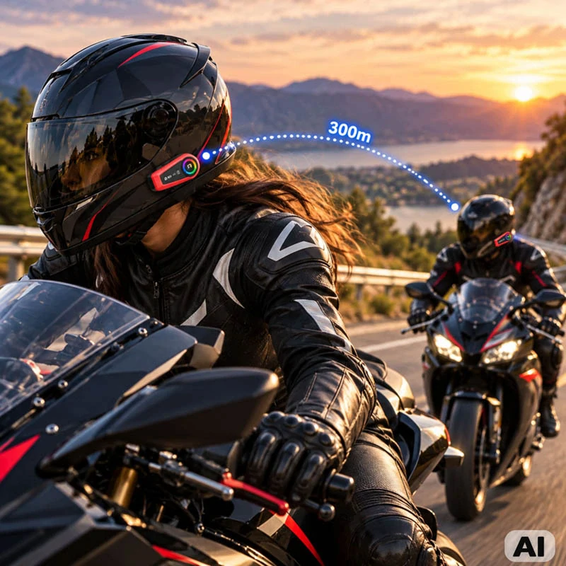 Motocyklový interkom Q08 2X Bluetooth s mikrofónom, RGB a USB-C