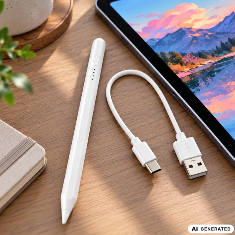 Aktívne dotykové pero na tablet a telefón – USB-C, 2 mm, biele