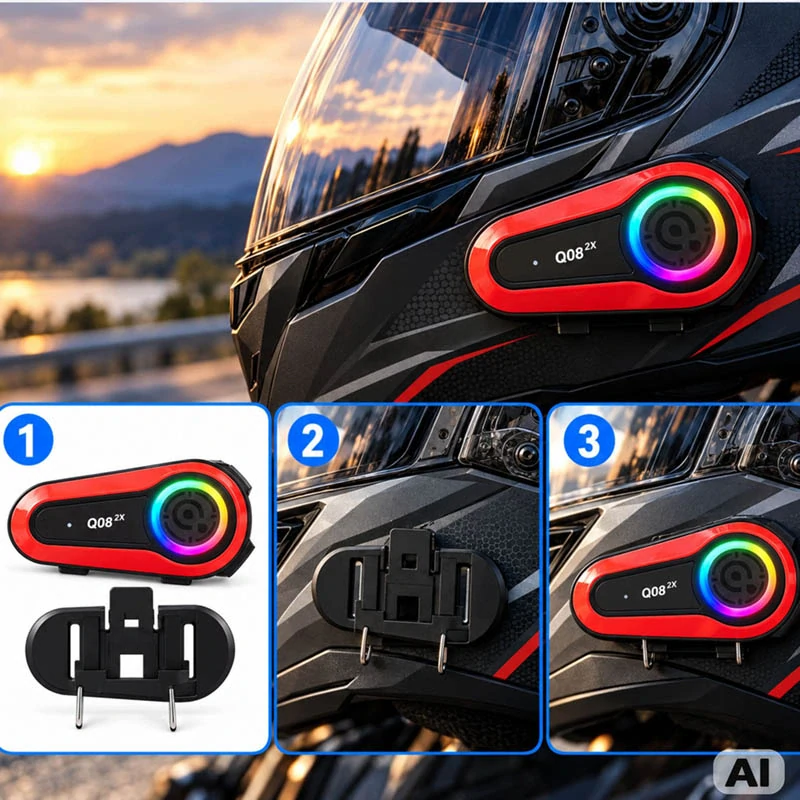 Motocyklový interkom Q08 2X Bluetooth s mikrofónom, RGB a USB-C