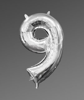 Nafukovací balón 81cm číslo 9 strieborný
